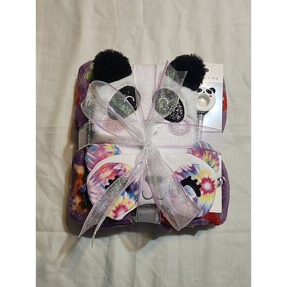 Forrest Purple Blanket Cozy Gift Set Panda Notebook Pencils Shaker Pen Eye Mask - Picture 1 of 7